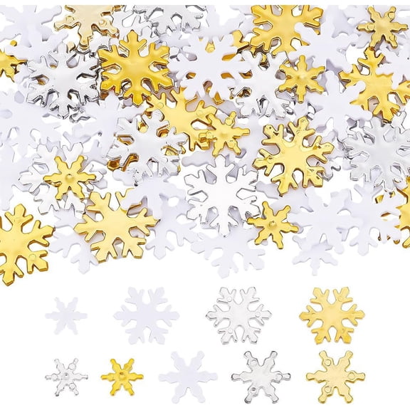 270 Pcs 3 Sizes Plastic Christmas Snowflake Mini Glitter Snowflake Charms Snowflake Cabochons Ornaments for Scrapbooking DIY Christmas Craft Accessories White/Gold/Silver Multi-color