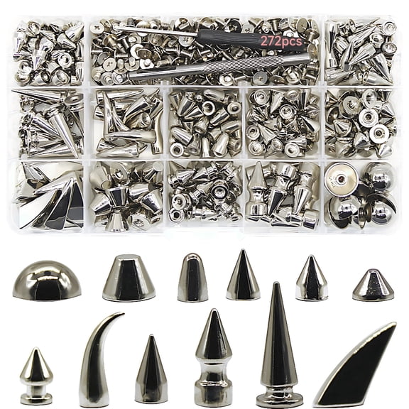 270 Pcs Punk Rivets for Leather Crafting, Zinc Alloy Screw Studs with 13 Styles, Includes 2 Tools, DIY Decoration for Clothing, Bags, Shoes, and Accessories, Black Chrome Finish