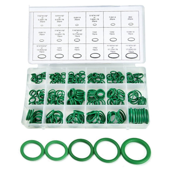 270-Piece For Green HNBR O-Ring Assortment Featuring 18 Standard Sizes for Sealing Applications in Vehicles and Industrial Gear