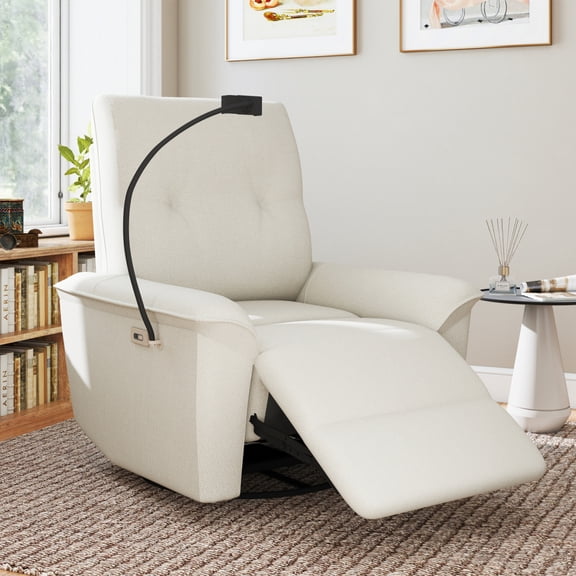 270° Power Swivel Glider Recliner, Electric Rocking Chair with Phone Holder and USB Ports for  Living Room,Beige