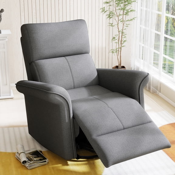270 Power Swivel Rocker Recliner Chair for Adult,Rocking Glider Nursery Recliner for Small Spaces,Fabric Rocking Chair for Nursery,Single Sofa Recliner for Home Theater Living Room Bedroom(Dark Gra