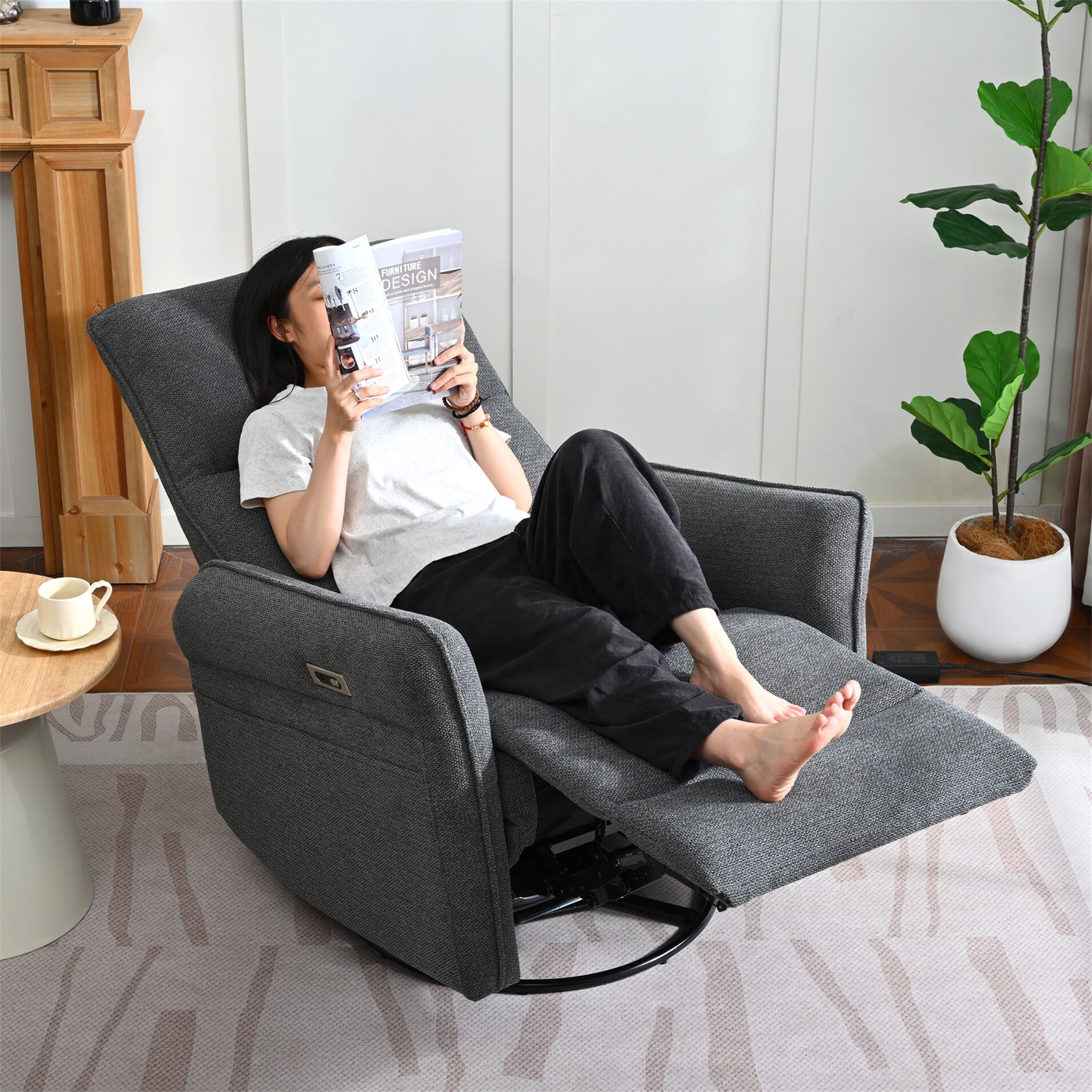 270° Power Swivel Rocker Recliner Chair for Adults, Swivel Rocking Recliner Chair,Electric Nursery Glider Recliners for Small Spaces, Single Recliner Sofa for Living Room, Bedroom, Dark Gray