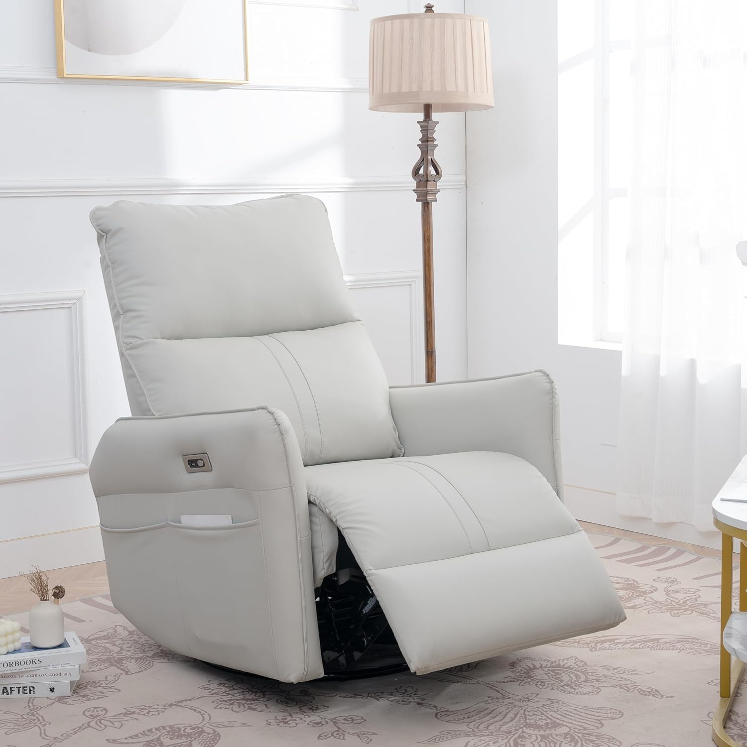270° Power Swivel Rocker Recliner Chair, Electric Glider Reclining Sofa with USB Ports, Power Swivel Glider, Rocking Chair Nursery Recliners for Living Room