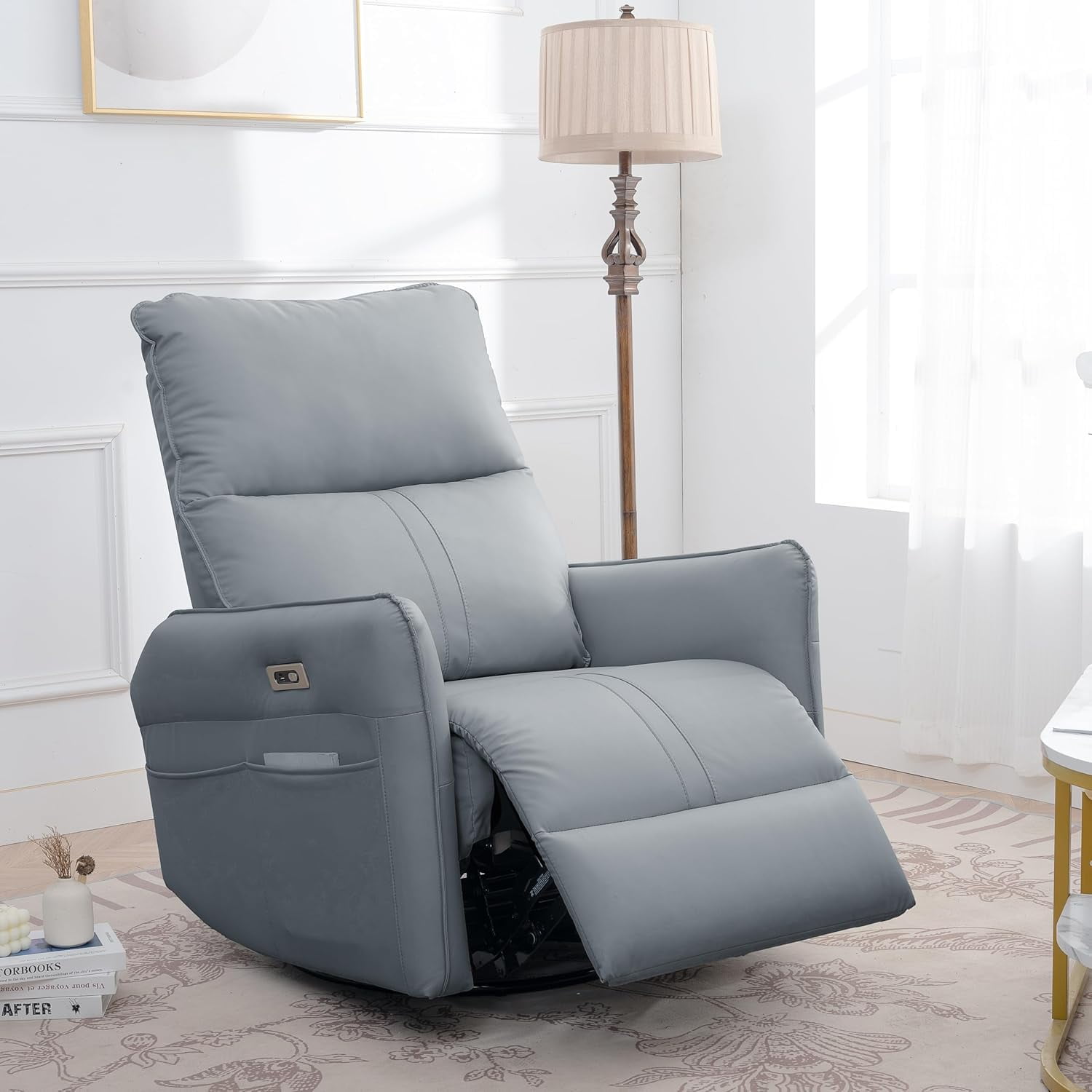 270° Power Swivel Rocker Recliner Chair, Electric Glider Reclining Sofa with USB Ports, Power Swivel Glider, Rocking Chair Nursery Recliners for Living Room