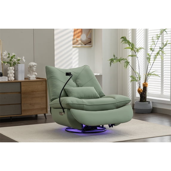 270° Swivel Power Recliner Chair with Bluetooth Music Player, Intelligent Voice Control Reclining Chairs with USB Ports, Phone Holder and Hidden Arm Storage, Electric Rocker Sofa