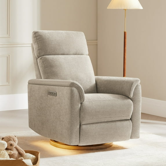 Spruce & Spring 270° Swivel Power Recliner with Nightlight for Nursery and Living Room, Khaki