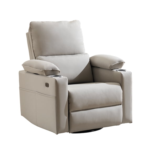 270° Swivel Rocker Recliner with Adjustable Memory Armrests,Oversized Power Nursery Recliner with USB Port,Rocking Chair Nursery with One-Touch Reset,Double Cup Holder,Faux Leather,Gray