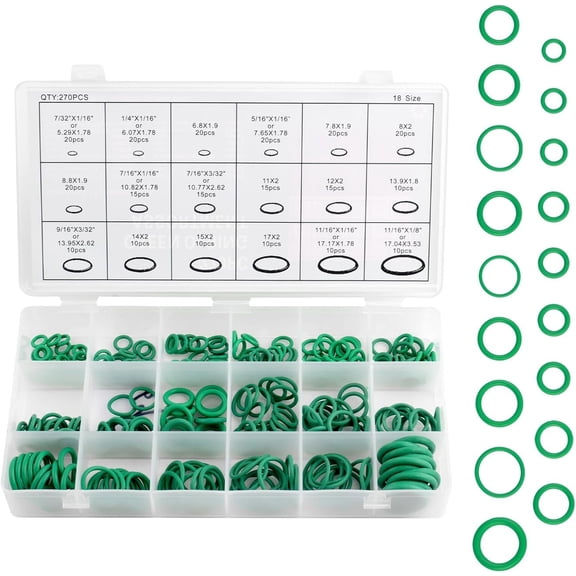 270 count AC O Ring Kit Automotive with 18 Sizes,Wear & Oil Resistant AC O Ring Kit for ACS Compressor Tight Sealing,Durable ACS O-Ring Kits Accessories