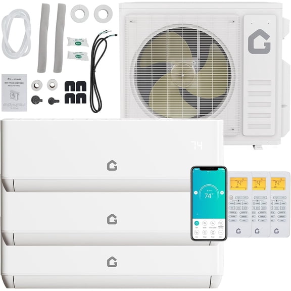 27000 BTU 3-Zone Mini Split AC/Heating System with WiFi – 208-230V Ductless Inverter Heat Pump – Cools & Heats Up to 2250 Sq. ft – 3×12000 BTU Indoor Units for Multi-Room Comfort
