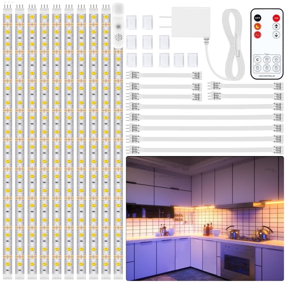 2700K Warm White Under Cabinet Light, 16.4FT LED Light Strip Lighting Kit with Remote Control for Kitchen Cabinets, Cupboards, Closets, Stairs, Shelf, Desk, Bed Under