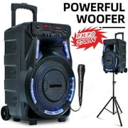 2700W 15 Portable Party Bluetooth Speaker with Tripod Stand Woofer Heavy Bass Horn Tweeter PA Party Sound System LED Mic AUX USB FM SD Trolley Wireless Speaker