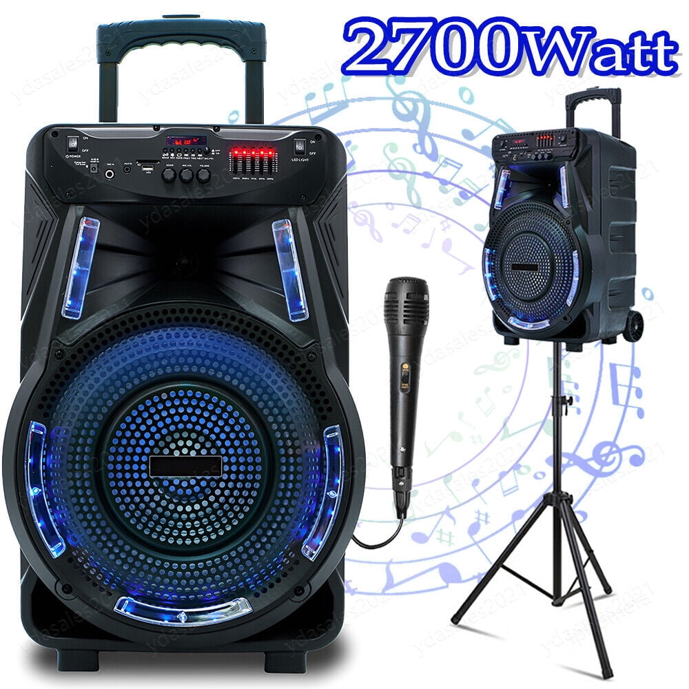 2700W Portable Bluetooth Speaker with Tripod Stand 15" Woofer Party PA Sound System Horn Tweeter Mic