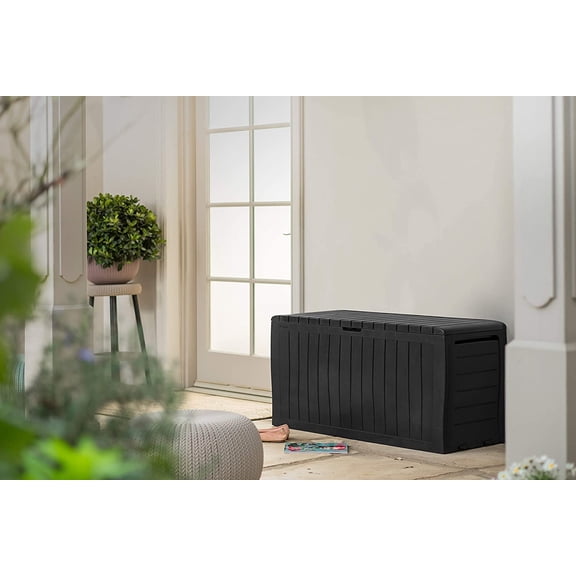 + 270L Outdoor 65% recycled Garden Furniture Storage Box Graphite Wood Panel Effect | Fade Free | All Weather Resistant | Safe and Secure | Zero Maintenance | 2 year Warranty
