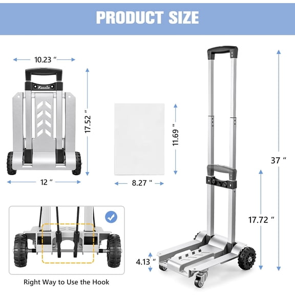 270LBS Aluminum Utility Luggage Cart with 4  Wheels, Folding Hand Truck for Travel Shopping Office