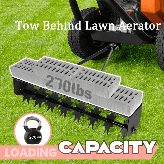 270LBS Capacity Rolling Aerator, Tow Spike Aerator Tool, Black Soil Penetrator Spikes Tractor, 35 Inch for Yard, Garden, Farm Manual Lawn Aerator