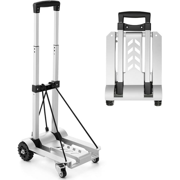270LBS Utility Luggage Cart with 4 Wheels, 100% Aluminum Dolly Cart, Folding Hand Truck with Advanced Tank Wheels, Portable Dolly for Luggage, Travel, Shopping, Office Use