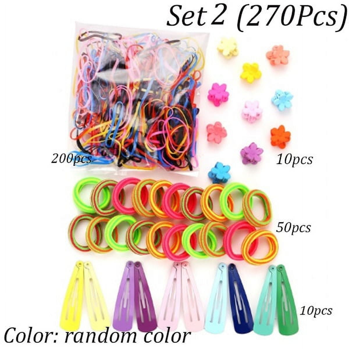 Dicasser 270pcs Elastic Hair Band Hair Clips Hair Accessories Set Random Color Girls Nylon Rubber Band for Child Women