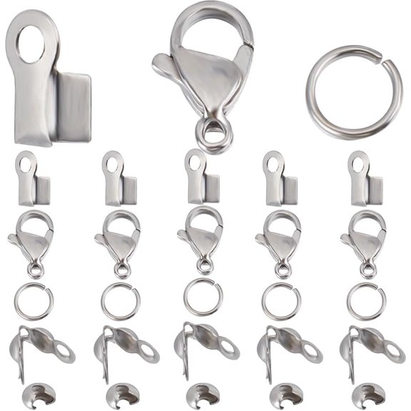 270Pcs/Box Jewelry Making Accessories Set Stainless Steel 30Pcs Lobster Clasps 60Pcs Bead Knot Covers 60Pcs Crimp Cover 60Pcs Crimp End Tip and 60Pcs Jump Ring for DIY Jewellery Crafts DIY