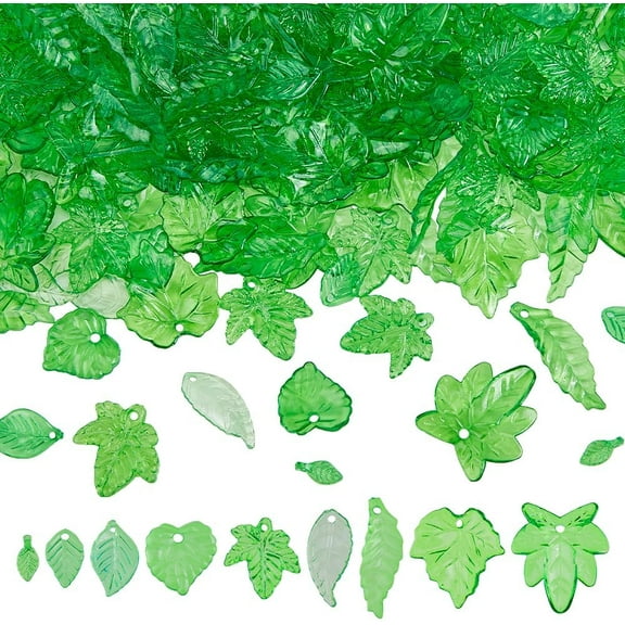 270Pcs Leaf Charm Beads 9 Styles Green Acrylic Leaves Beads Bulk Transparent Natural Leaf Charms for Jewelry Necklace Bracelets Earrings Making DIY Crafts