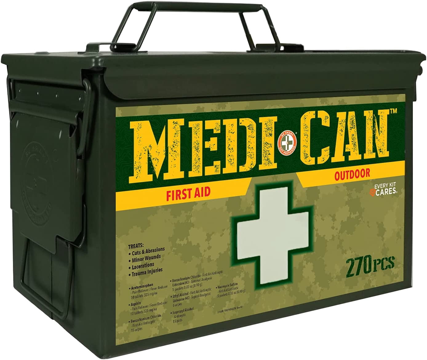 270Piece Medi+Can First Aid & Advance Wound Care Kit - Stop Bleeding Fast, Save Lives | Pre-Packed Treatments for Cuts, Abrasions, and Minor Wounds | Includes First Aid Guide, Tweezers, Cold Packs, Gl