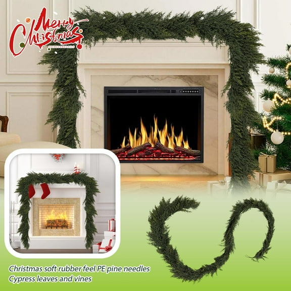 270cm / 106.30inch Christmas Garlands Cypress Garland, Branches Real Touch Artificial Faux Greenery Garland for Mantle, Table, Wall, Indoor, Outdoor Christmas Decorations