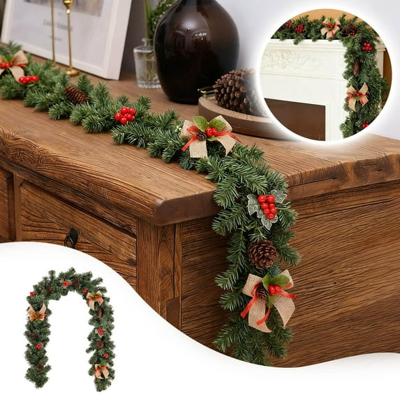 270cm Christmas Garland for Mantle, Lifelike Greenery Hanging Garland for Wall Porch Staircase Decor, Indoor Outdoor Holiday Christmas Decoration