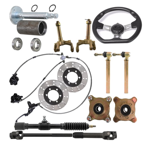 270mm Front Go Kart Steering Wheel Kit Steering Adjustable Shaft Tie Rod Brake Calier and Disc Rotor For 110cc 125cc 150cc Go Cart Golf Buggy UTV Drift Trike