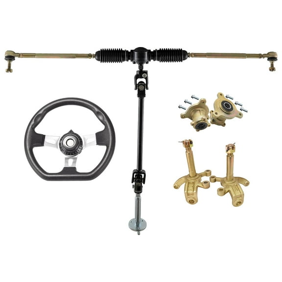 270mm Steering Wheel Kit with Adjustable Shaft Tie Rod Rack Steering Knuckle Wheel Hubs Fit for 110cc 125cc Go Kart Quad Bike ATV Drift Trike