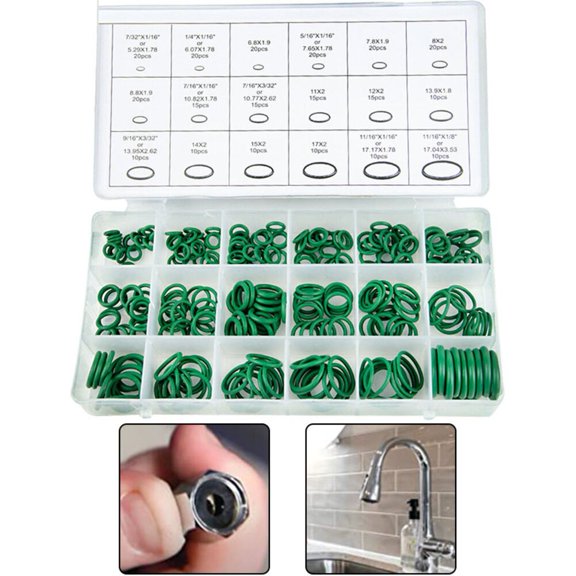 270pcs HNBR Rubber O-Ring Assortment Set, 18 Sizes Green Sealing Washers for Automotive Air Conditioning Compressor Repair