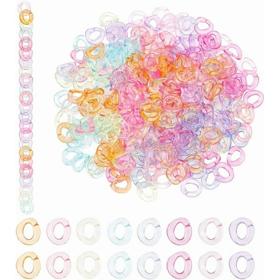 270pcs Transparent Acrylic Linking Rings 9 Colors Quick Link Connectors Oval Twist Link Rings C-Clips Hooks Chain Links for Earring Necklace Bracelet Making Eyeglass Purse Bag Chains Mixed Color