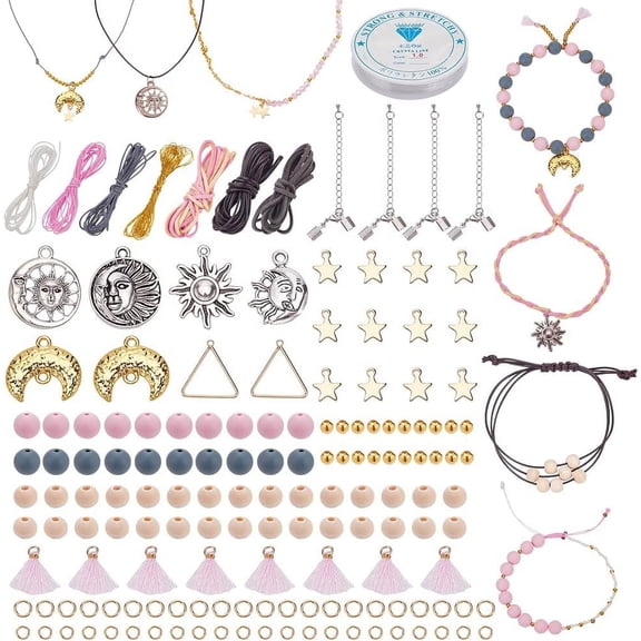 271pcs Moon Sun Necklace Making Kit Star Jewelry Making Set Beaded Friendship Bracelet Kit for Bracelet Necklace Earring Jewelry Making for diy