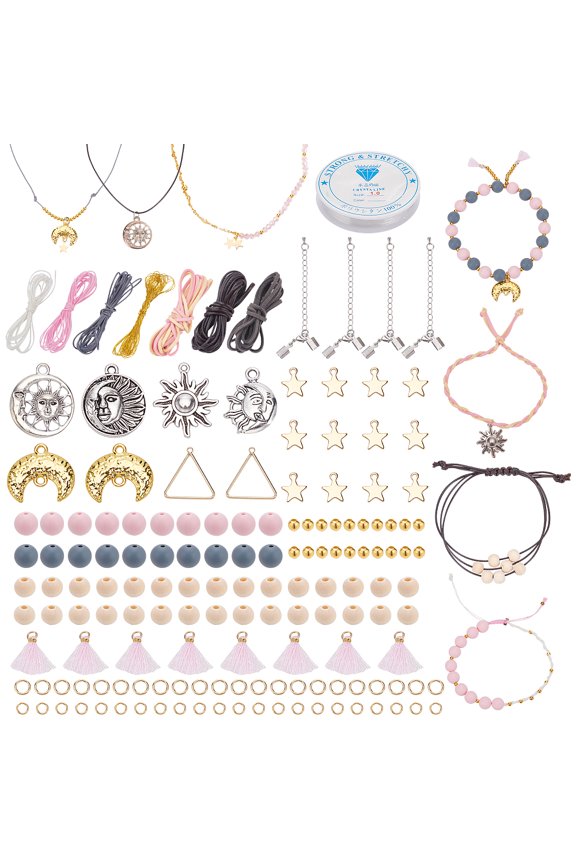 271pcs Moon Sun Necklace Making Kit Star Jewelry Making Set Beaded Friendship Bracelet Kit