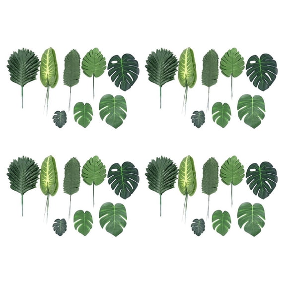 272 Pieces 8 Kinds Tropical Decorations Jungle Monstera Leaves , Artificial Palm Leaves with Faux Stem