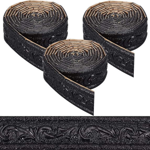 272 x 1.8in Peel and Stick Molding Black 3D Self Adhesive Wallpaper Border Flexible Baseboard Trim Mirror Sticky Wall Edging Base Lines Foam for Hotel Home DIY Decor DIY