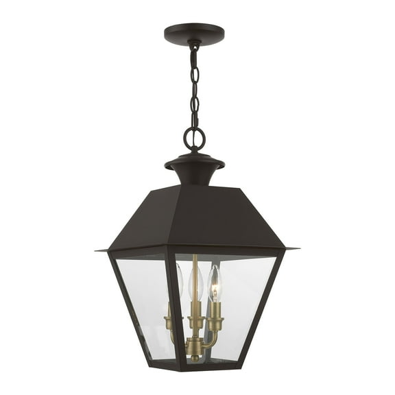 27220-07 Livex Lighting Wentworth - 3 Light Large Outdoor Pendant In Classic Style-19 Inches Tall and 12 Inches Wide-Bronze/Antique Brass Finish