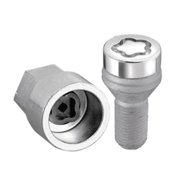 27226 Chrome Bolt Style Cone Seat Wheel Locks (M14 x 1.25 Thread Size) - Set of 4, Chrome & Grey, Size: Set of 4 Locks and 1 Key