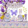 thumbnail image 1 of 271 Pcs Purple Butterfly Decorations - Include Plates, Cups, Tablecloth, Balloon, Butterfly Birthday Banner, Butterfly Stickers, Butterfly Wing Set for Butterfly Birthday Decorations Supplies, 1 of 8