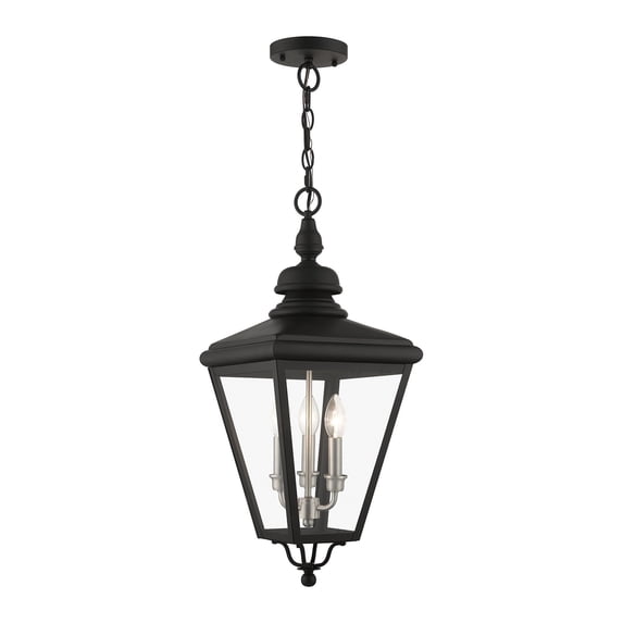27377-04-Livex Lighting-Adams - 3 Light Large Outdoor Pendant In Traditional Style-25.25 Inches Tall and 10.63 Inches Wide-Black/Brushed Nickel Finish