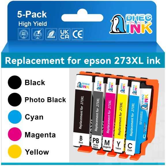 DHECINK Ink Cartridge  Compatible for Epson Ink 273 XL 273XL for Expression Premium XP-610 Printer (5 Pack）