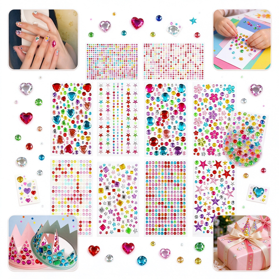 2742 Pcs Bedazzling Kit, Rhinestones for Bedazzling,Self-Adhesive Rhinestone Gem Stickers for Crafts, Acrylic Bling Heart Jewel Stickers,Assorted Shapes for DIY Projects, Party Decorations