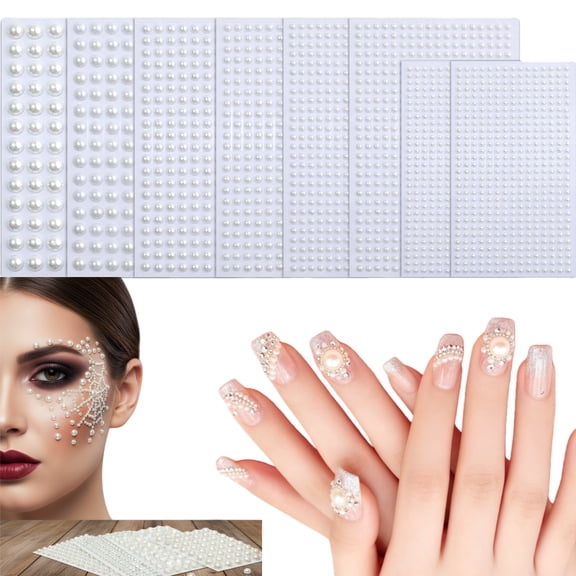 2744 PCS Self-Adhesive Pearl Stickers in 6 Sizes (3mm~10mm)  Flatback Pearls for Crafts, Nail Art, Scrapbooking, Gift Wrapping, DIY Decorations