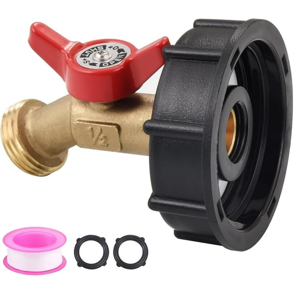 275-330 Gallon IBC Tote Hose Adapter Valve,2"S60 x 6 Coarse Thread + Garden Hose Valve Faucet,3/4" GHT Garden Hose Connection