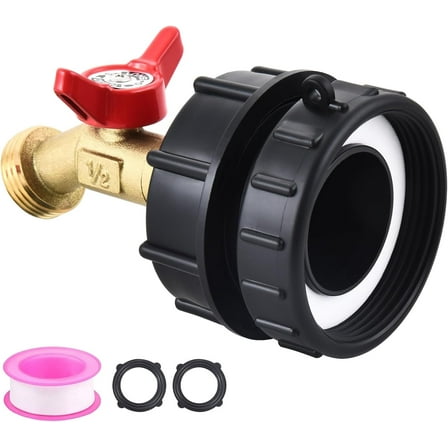 275-330 Gallon IBC Tote Tank Adapter,2.44" Fine Thread   Garden Hose Valve Faucet,3/4" GHT Garden Hose Connection