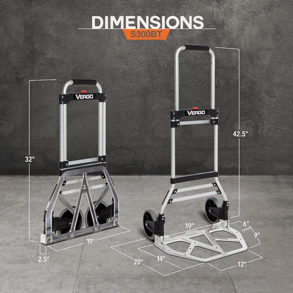 275 Ibs Capacity Folding Hand Truck Dolly – Lightweight Aluminum Frame Dolly Cart with 42" Telescoping Handle, Compact Hand Cart with 7” Rubber Wheels - Ideal for Multi-Purpose Use (S300BT)