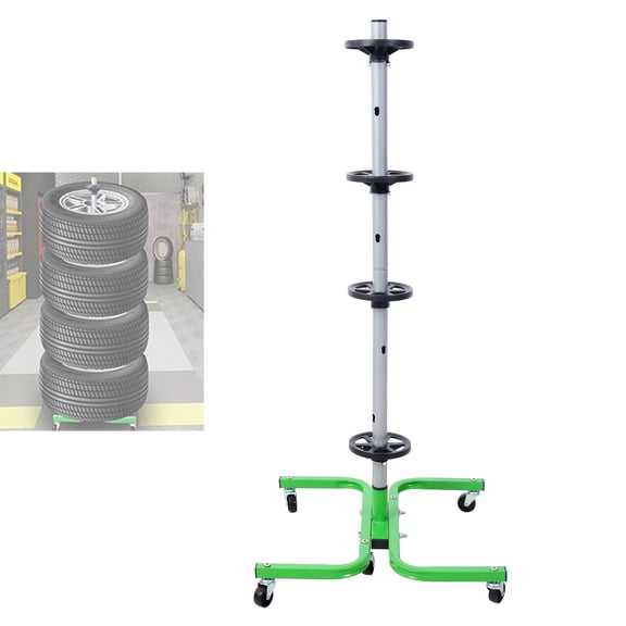 275 Lbs Tire Storage Rack with Wheels, Portable Mobile Tire Rack, Heavy Duty Wheel Rim Rack, Garage Organizer with Six Swivel Caster Wheels, Space-Saving Tire Table for Garage (Green)