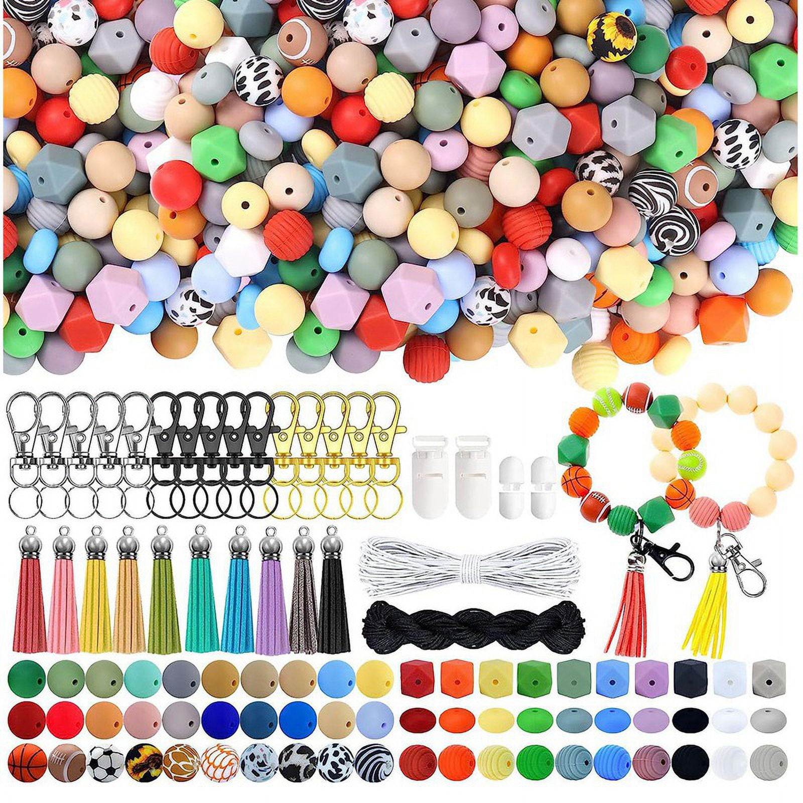 275 PCS 15MM Silicone Beads for Keychain Making Kit, Multiple Styles and Shapes Silicone Beads Bulk Rubber Beads