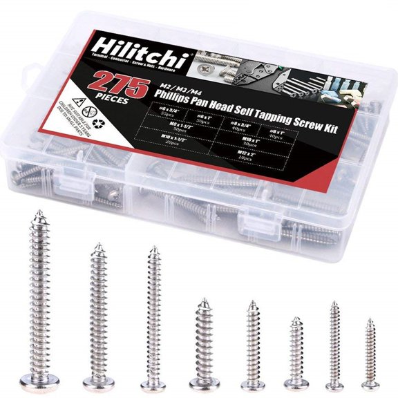 275-Piece Stainless Steel Phillips Round Pan Head Self Tapping Screw Assortment Kit (Round Pan Head)