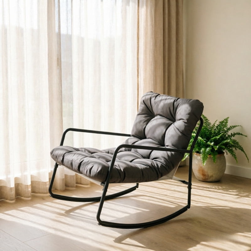 275LBS Capacity Indoor & Outdoor Universal Rocking Chair, Glider Rocking Recliner Chair with Cushion, Accent Armchair