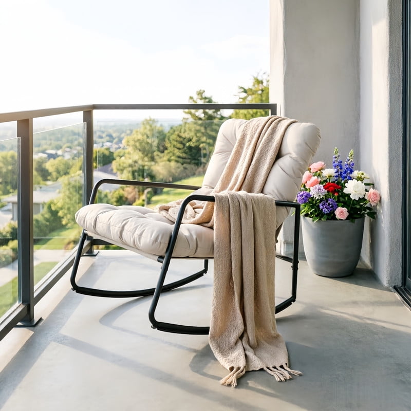 275LBS Capacity Indoor & Outdoor Universal Rocking Chair, Glider Rocking Recliner Chair with Cushion, Accent Armchair