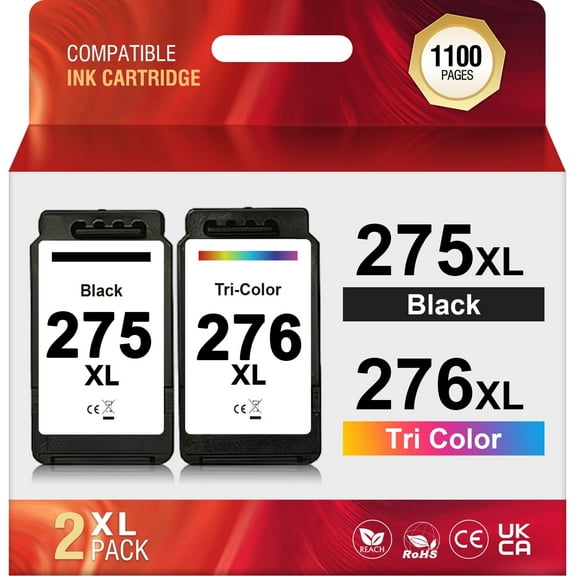 275XL 276XL Ink Cartridge Compatible for Canon Ink 275 and 276 XL 275XL Ink Cartridge Combo Pack for Canon PIXMA TS3520 TS3522 TS3500 TR4720 TR4722 TR4700 Printer (Black, Tri-Color)
